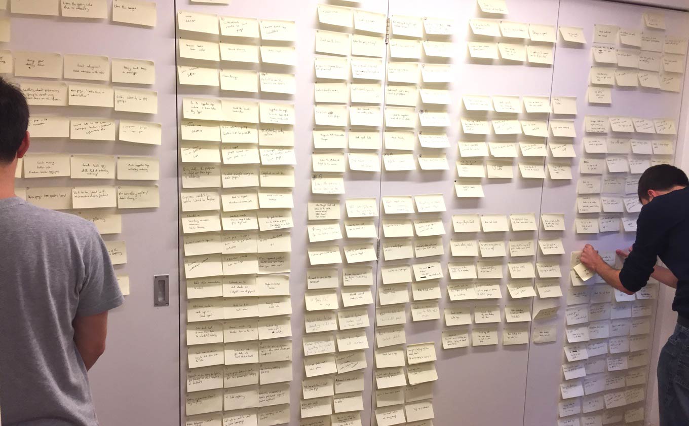 Amphio and IOP Staff sorting notes from a user testing session
